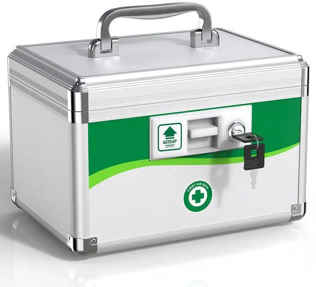Main image of Medicine Lock Box with Keys, Small 10x6.9x6.9in, Aluminum Child-Safe Lock