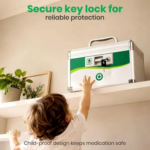 Alt view image 5 of 7 - Medicine Lock Box with Keys, Small 10x6.9x6.9in, Aluminum Child-Safe Lock