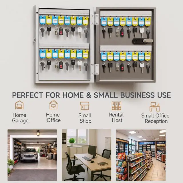 Alt view image 6 of 6 - 32 Key Lock Box with Key Management App (Track Key Borrow/Return), 3-Digit Combination Lock & Backup Key, Wall Mount Key Cabinet, Key Holder Organizer Box for Home, Small Office, Rental