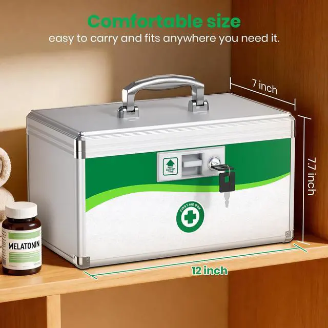 Alt view image 4 of 7 - Medicine Lock Box with Keys, Small 12x7x7.7in, Aluminum Child-Safe Lock