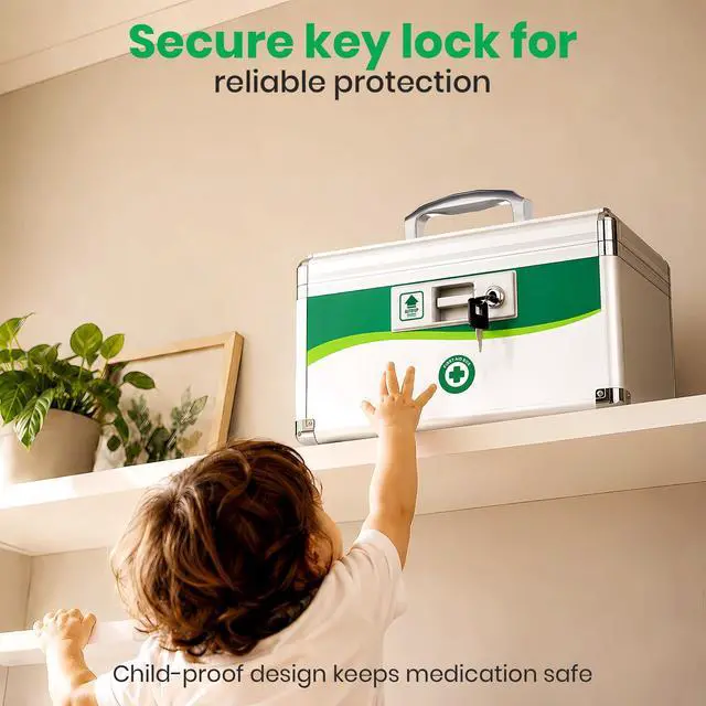 Alt view image 5 of 7 - Medicine Lock Box with Keys, Small 12x7x7.7in, Aluminum Child-Safe Lock