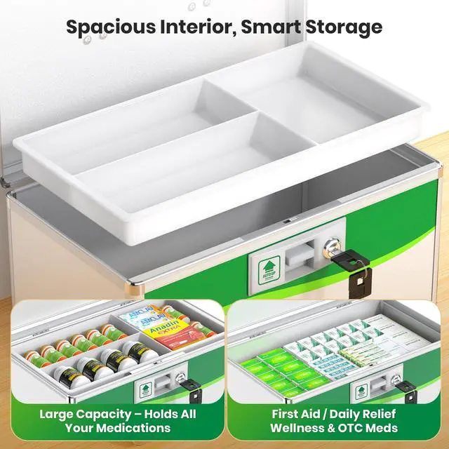 Alt view image 7 of 7 - Medicine Lock Box with Keys, Small 12x7x7.7in, Aluminum Child-Safe Lock