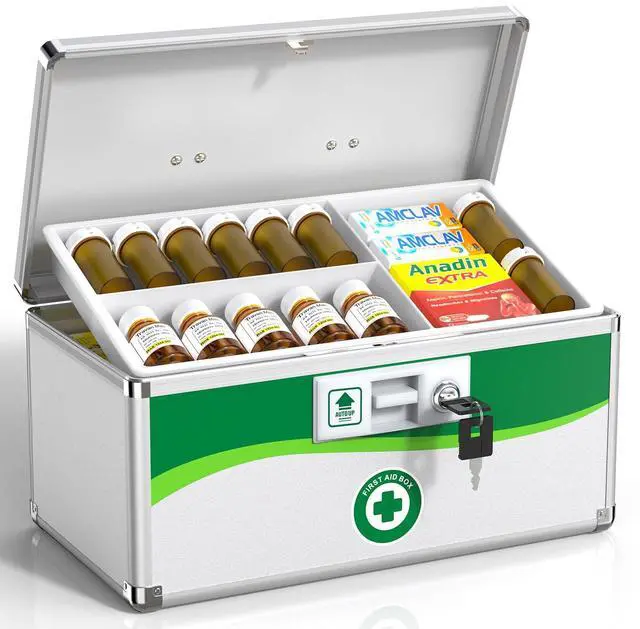 Main image of Medicine Lock Box with Keys, Small 12x7x7.7in, Aluminum Child-Safe Lock