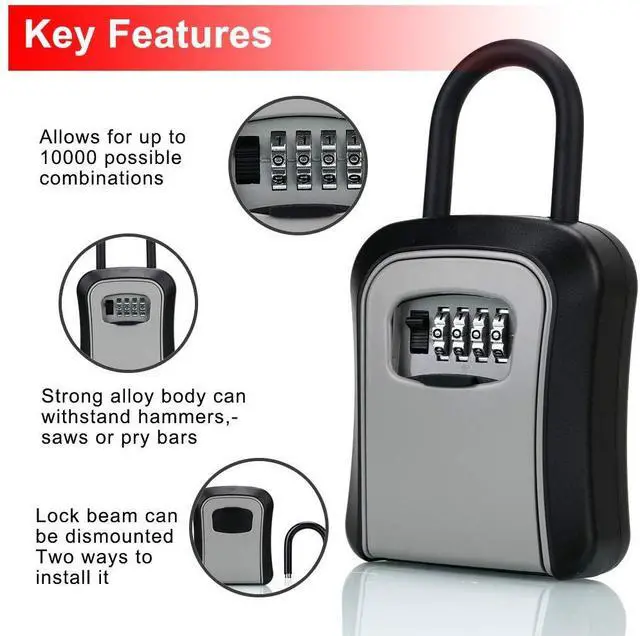 Alt view image 4 of 7 - Key Lock Box, Combination Lock box with Code for House Key Storage, Combo Door Locker (G7black-1pack)
