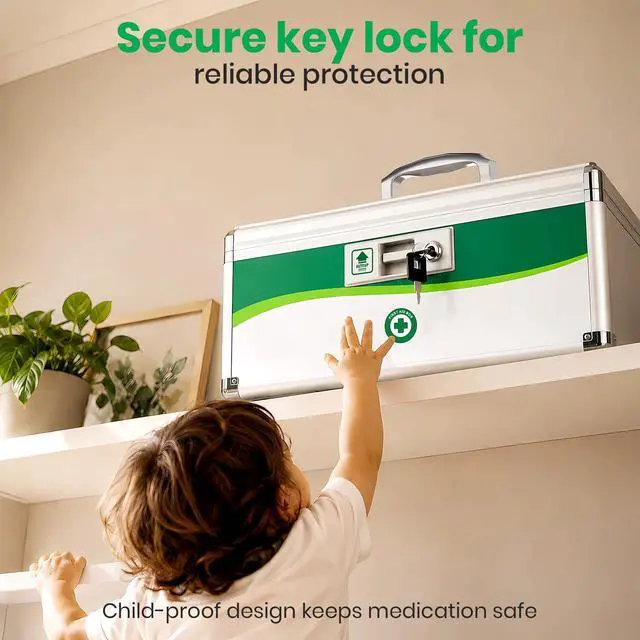 Alt view image 5 of 7 - Medicine Lock Box with Keys, Small 14x8.5x7.5in, Aluminum Child-Safe Lock