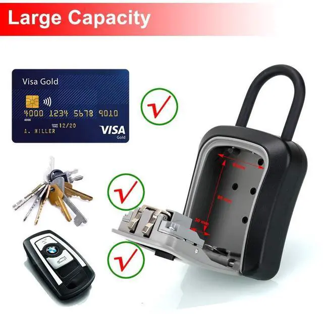Alt view image 3 of 7 - Key Lock Box, Combination Lock box with Code for House Key Storage, Combo Door Locker (G7black-1pack)