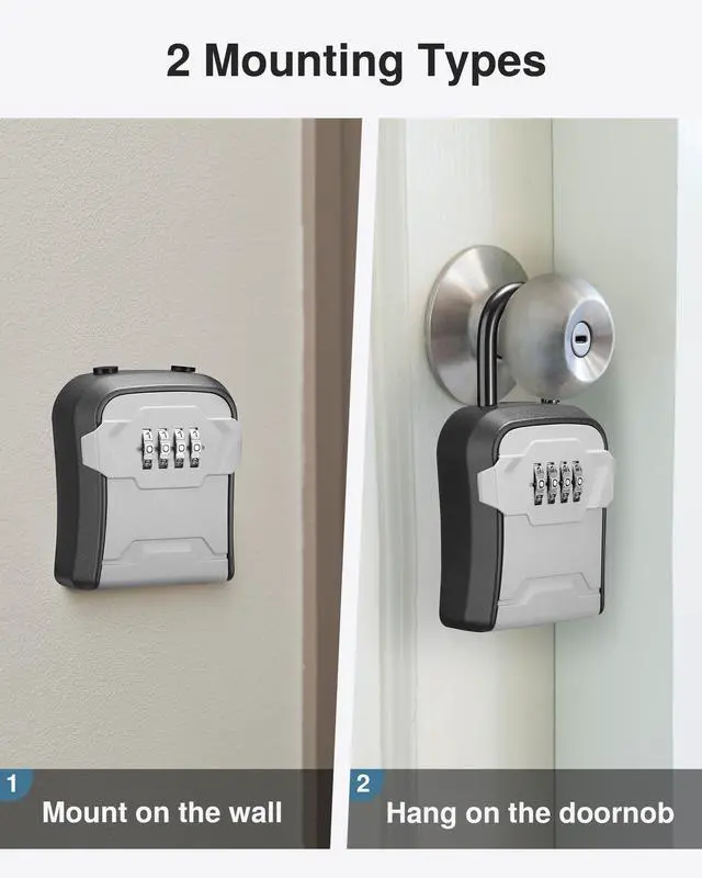 Alt view image 4 of 7 - Lock Box, Key Lock Box Wall Mount & Portable Combination Lockbox with Resettable Code, Security Lockbox for Outside House Keys, Apartment Realtors Spare Keys Storage (1 Pack, Gray)