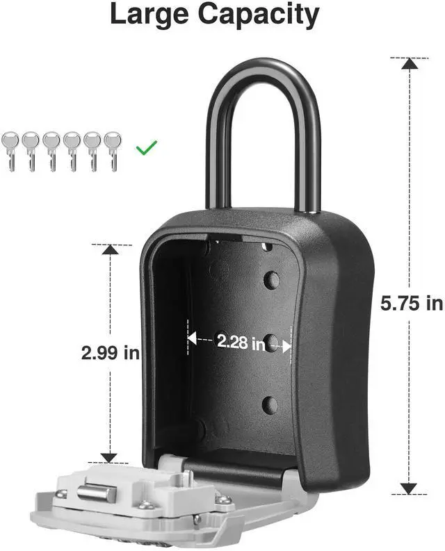 Alt view image 6 of 7 - Lock Box, Key Lock Box Wall Mount & Portable Combination Lockbox with Resettable Code, Security Lockbox for Outside House Keys, Apartment Realtors Spare Keys Storage (1 Pack, Gray)