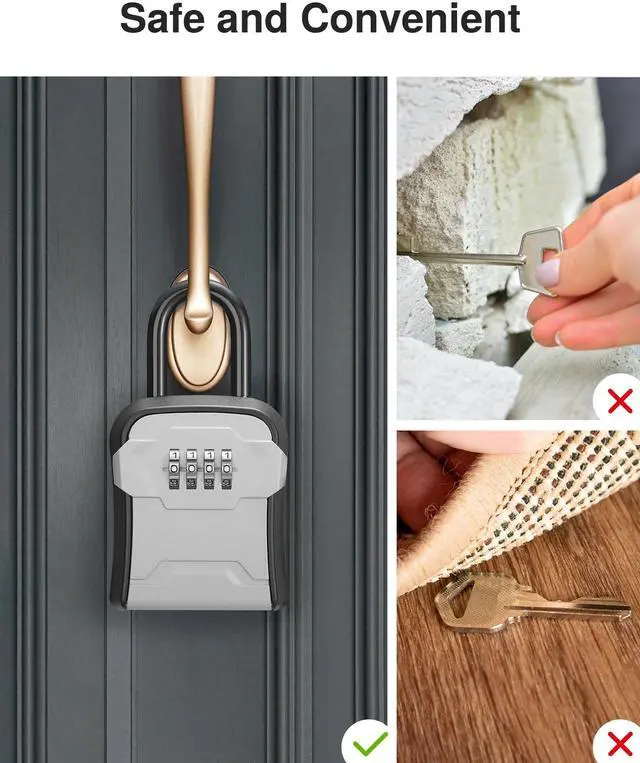 Alt view image 7 of 7 - Lock Box, Key Lock Box Wall Mount & Portable Combination Lockbox with Resettable Code, Security Lockbox for Outside House Keys, Apartment Realtors Spare Keys Storage (1 Pack, Gray)