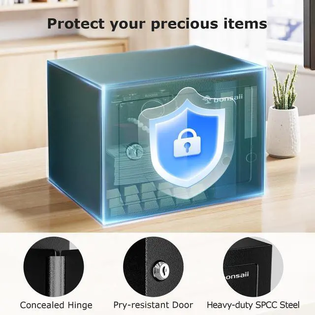 Alt view image 2 of 7 - Safe Box with Key Lock, Steel Security Lock Box, 0.23 Cubic Feet, 9.06" W x 6.69" D x 6.69" H, Small Hidden Safe for Cash Jewelry