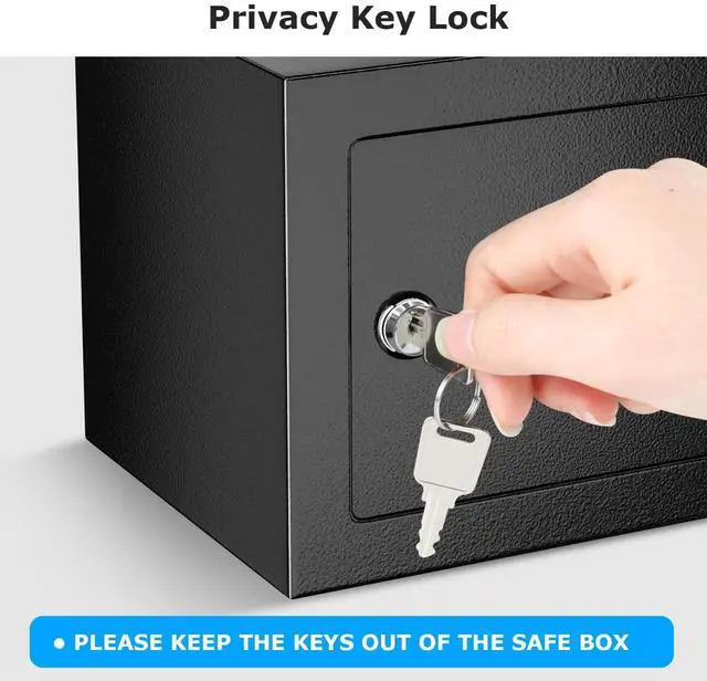 Alt view image 4 of 7 - Safe Box with Key Lock, Steel Security Lock Box, 0.23 Cubic Feet, 9.06" W x 6.69" D x 6.69" H, Small Hidden Safe for Cash Jewelry