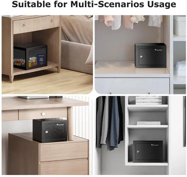 Alt view image 7 of 7 - Safe Box with Key Lock, Steel Security Lock Box, 0.23 Cubic Feet, 9.06" W x 6.69" D x 6.69" H, Small Hidden Safe for Cash Jewelry