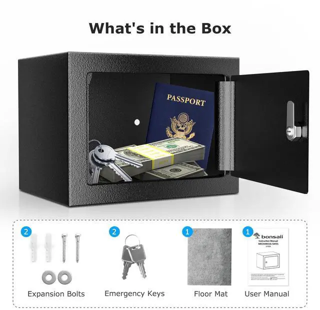 Alt view image 6 of 7 - Safe Box with Key Lock, Steel Security Lock Box, 0.23 Cubic Feet, 9.06" W x 6.69" D x 6.69" H, Small Hidden Safe for Cash Jewelry