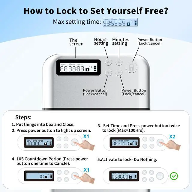 Alt view image 7 of 7 - Timed lock Box, Portable Timer phone lock box for Kids & Adults,Built better habits Anti-Phone Addiction Self-Discipline Phone Jail,Metallic Silver