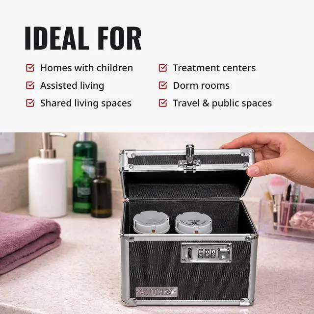 Alt view image 4 of 7 - Locking Security Box with Combination Lock - Secure Metal Lock Box Safe for Valuables, Cash & Personal Items, Small Lockbox with Code, Portable Storage Case, Black