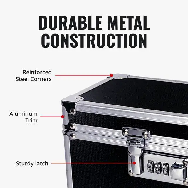 Alt view image 7 of 7 - Locking Security Box with Combination Lock - Secure Metal Lock Box Safe for Valuables, Cash & Personal Items, Small Lockbox with Code, Portable Storage Case, Black