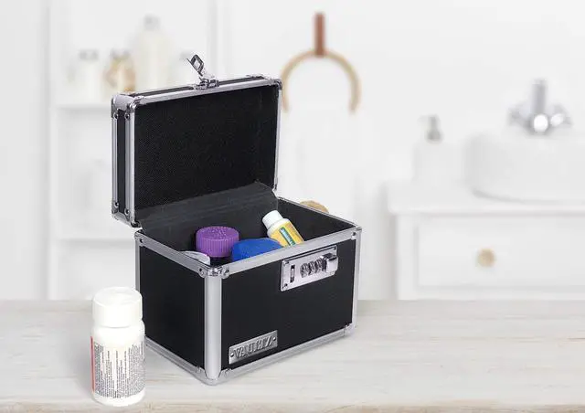 Alt view image 2 of 7 - Locking Security Box with Combination Lock - Secure Metal Lock Box Safe for Valuables, Cash & Personal Items, Small Lockbox with Code, Portable Storage Case, Black