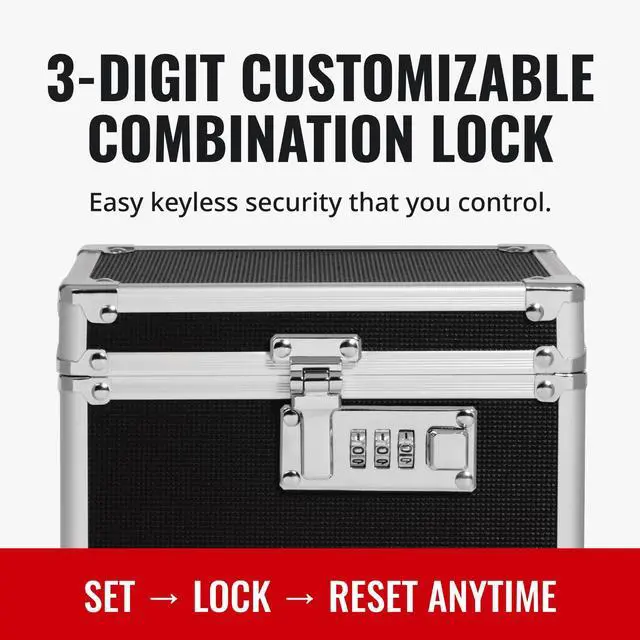 Alt view image 5 of 7 - Locking Security Box with Combination Lock - Secure Metal Lock Box Safe for Valuables, Cash & Personal Items, Small Lockbox with Code, Portable Storage Case, Black