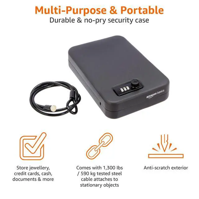 Alt view image 3 of 5 - Portable Security Case Lock Box Safe with Combination Lock for Documents, Valuables, Personal Items, Dorm Room, Home, Large, Black