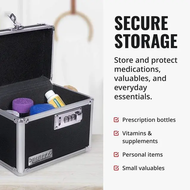 Alt view image 3 of 7 - Locking Security Box with Combination Lock - Secure Metal Lock Box Safe for Valuables, Cash & Personal Items, Small Lockbox with Code, Portable Storage Case, Black