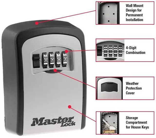 Alt view image 2 of 7 - Set Your Own combination Wall Mount Lock Box, 5 Key capacity, Black 5401EC