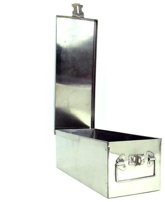 Main image of Lock Box with Folding Handle - Durable Metal Storage Chest with Stackable Design to Secure Valuables, Cash, Jewelry, and Weapons by Stalwart (Silver)