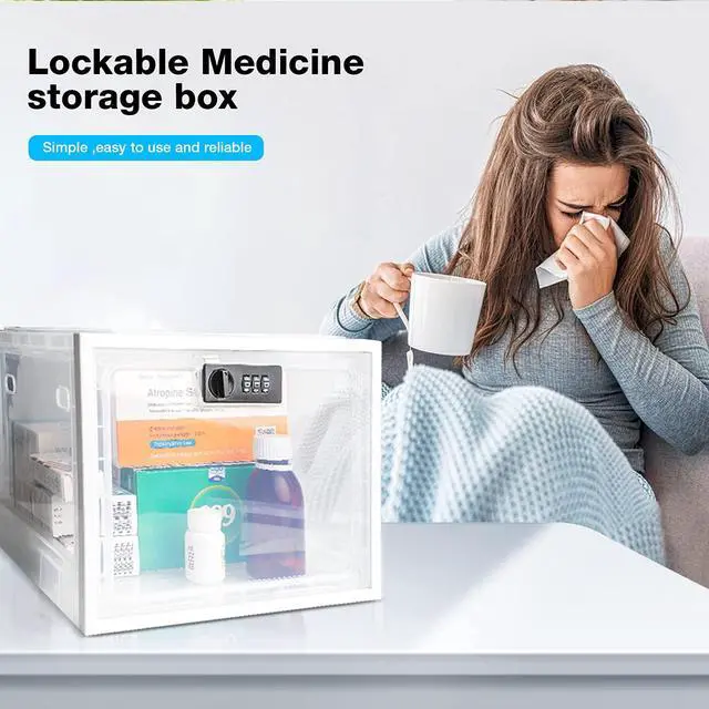 Alt view image 4 of 7 - Large Lockbox Medicine Lock Box - Refrigerator Lockable Boxes for Food Storage - Childproof First AID Locking Cabinet Pill Case Medical Organizer Bin - Mobile Tablet Locker Cell Phone Jail