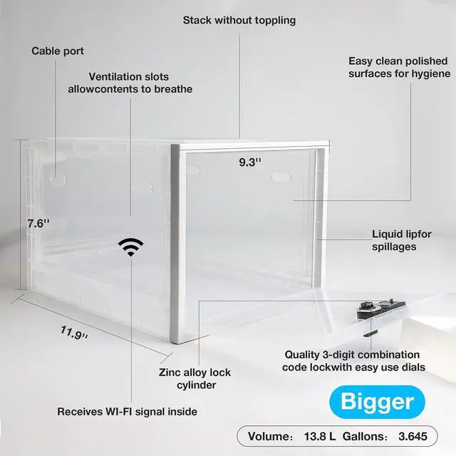 Alt view image 6 of 7 - Large Lockbox Medicine Lock Box - Refrigerator Lockable Boxes for Food Storage - Childproof First AID Locking Cabinet Pill Case Medical Organizer Bin - Mobile Tablet Locker Cell Phone Jail