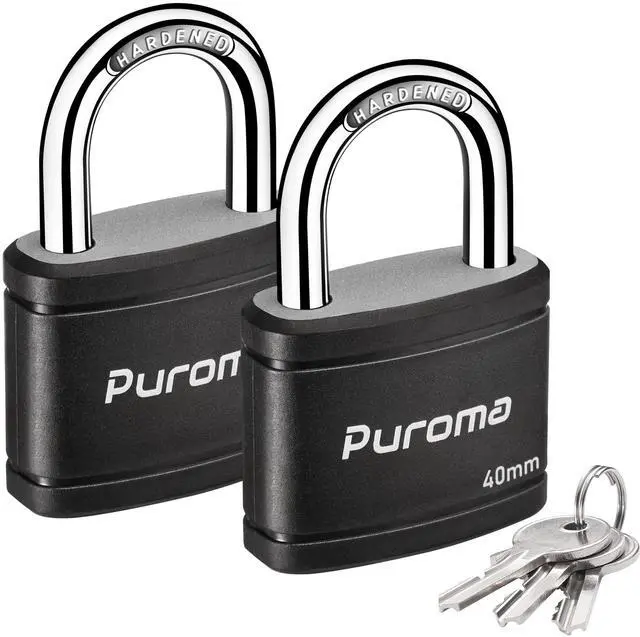 Main image of 2 Pack Keyed Padlock with 3 Keys Alike, 7/8 Inch Locker Lock 40mm Heavy-Duty Locks for Gate Fence Hasp Cabinet Toolbox School Gym Locker (Black)