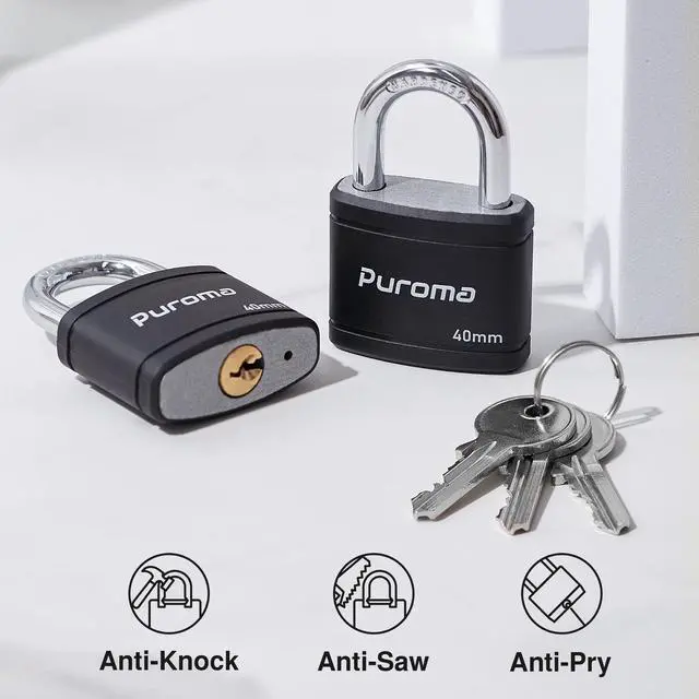 Alt view image 4 of 7 - 2 Pack Keyed Padlock with 3 Keys Alike, 7/8 Inch Locker Lock 40mm Heavy-Duty Locks for Gate Fence Hasp Cabinet Toolbox School Gym Locker (Black)