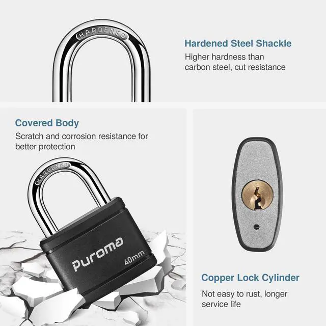 Alt view image 6 of 7 - 2 Pack Keyed Padlock with 3 Keys Alike, 7/8 Inch Locker Lock 40mm Heavy-Duty Locks for Gate Fence Hasp Cabinet Toolbox School Gym Locker (Black)