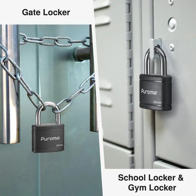 Alt view image 7 of 7 - 2 Pack Keyed Padlock with 3 Keys Alike, 7/8 Inch Locker Lock 40mm Heavy-Duty Locks for Gate Fence Hasp Cabinet Toolbox School Gym Locker (Black)