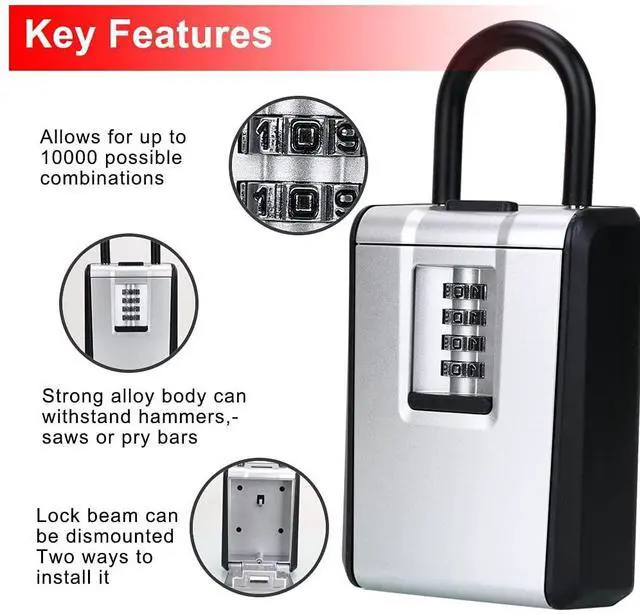 Alt view image 5 of 7 - Key Lock Box, Combination Lock box with Code for House Key Storage, Combo Door Locker (silver-1pack)