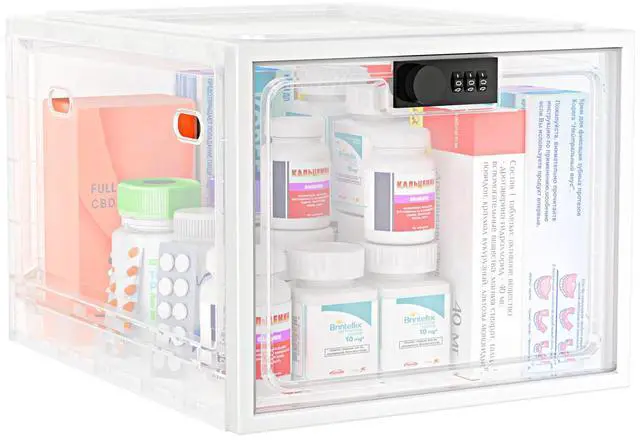 Alt view image 2 of 7 - Large Medication Lock Box, Lockable Medicine Storage Box for Medicine Safe/Phone/Refrigerator/Personal Items/Home/Office/Dorm, White