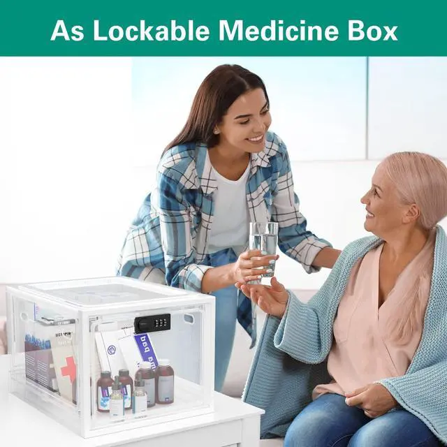 Alt view image 3 of 7 - Large Medication Lock Box, Lockable Medicine Storage Box for Medicine Safe/Phone/Refrigerator/Personal Items/Home/Office/Dorm, White