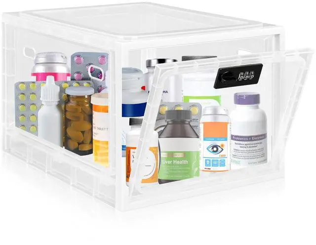 Main image of Medicine Lock Box for Safe Medication, Premium Material Lockable Storage Box Locking Organizer Bin with Combination Code for Fridge Food/Snacks/Phone/Tablet Jail/Home/Office Storage Lockers
