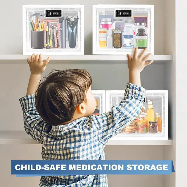 Alt view image 5 of 7 - Medicine Lock Box for Safe Medication, Premium Material Lockable Storage Box Locking Organizer Bin with Combination Code for Fridge Food/Snacks/Phone/Tablet Jail/Home/Office Storage Lockers
