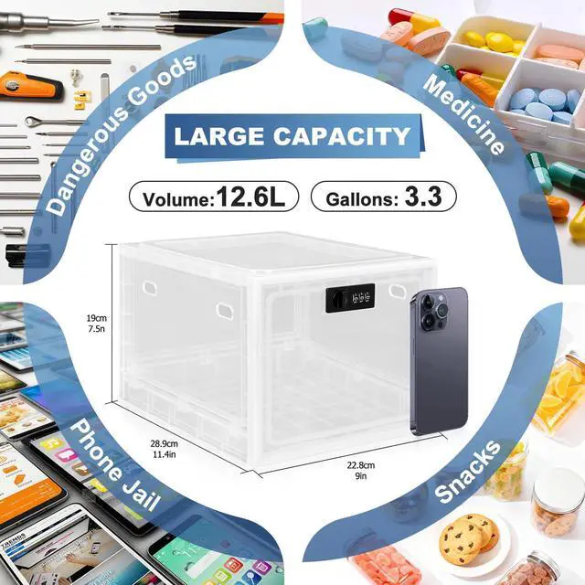 Alt view image 2 of 7 - Medicine Lock Box for Safe Medication, Premium Material Lockable Storage Box Locking Organizer Bin with Combination Code for Fridge Food/Snacks/Phone/Tablet Jail/Home/Office Storage Lockers