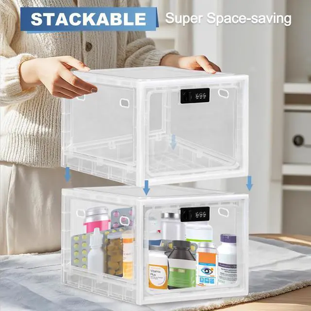 Alt view image 6 of 7 - Medicine Lock Box for Safe Medication, Premium Material Lockable Storage Box Locking Organizer Bin with Combination Code for Fridge Food/Snacks/Phone/Tablet Jail/Home/Office Storage Lockers
