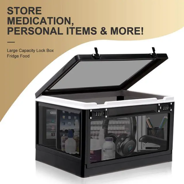 Alt view image 5 of 5 - Large Lock Box for Personal Items, 24 Litre Combination Lockable Storage Box for Office Locker/School/Medicine/Snacks/Phone Jail/Electronic/Home (Black&White)