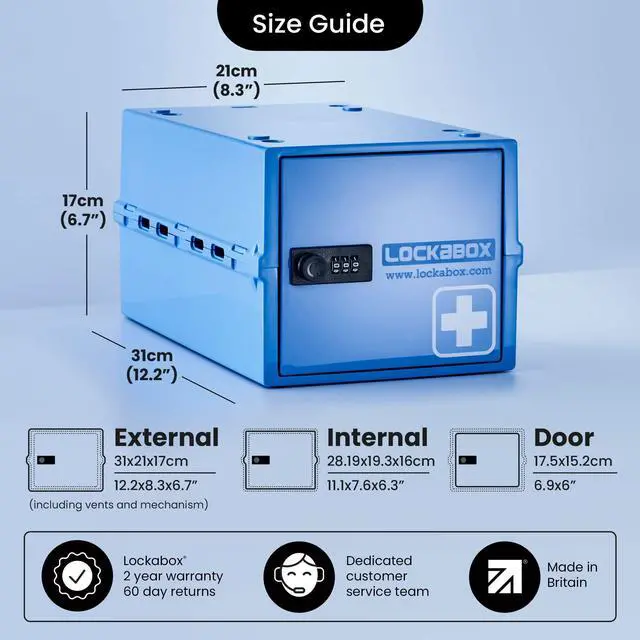 Alt view image 4 of 7 - One | Premium Medicine Lock Box | Medium Medication Lock Box With Code For Medicines, Vitamins & Supplements | External Size 12 x 8 x 6.6 inches (Medi Blue)