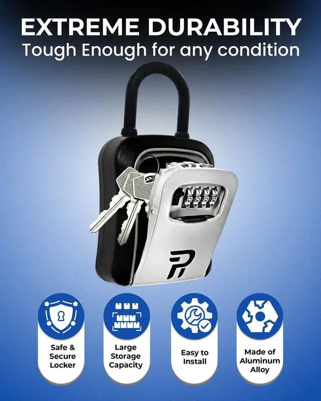 Alt view image 2 of 7 - Key Lock Box for Outside Large Outdoor Lockbox for Keys with Code, 4-Digit Combination Hidden Safe to Hide a Key Outside, Portable Safe Key Storage, 6.7 in, 1 Pack