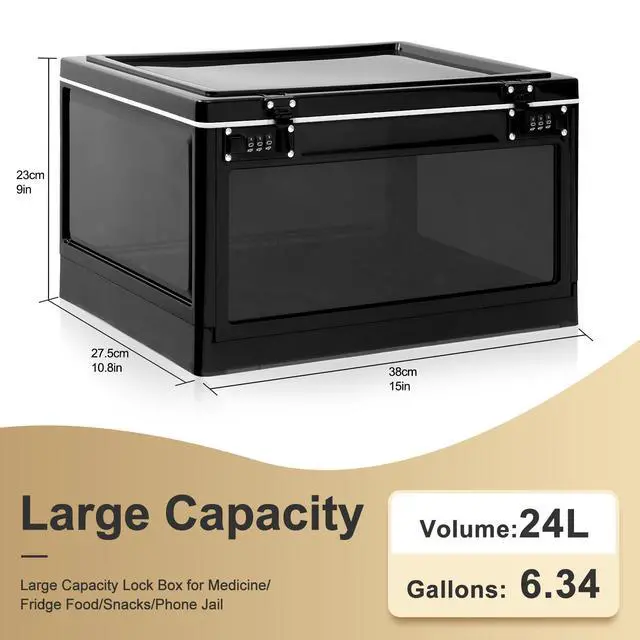 Alt view image 2 of 5 - Large Lock Box for Personal Items, 24 Litre Combination Lockable Storage Box for Office Locker/School/Medicine/Snacks/Phone Jail/Electronic/Home (Black&White)