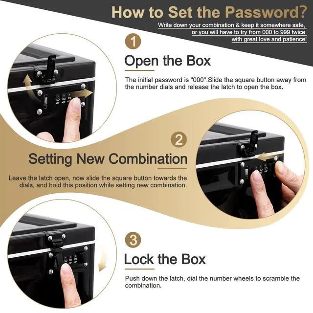 Alt view image 3 of 5 - Large Lock Box for Personal Items, 24 Litre Combination Lockable Storage Box for Office Locker/School/Medicine/Snacks/Phone Jail/Electronic/Home (Black&White)