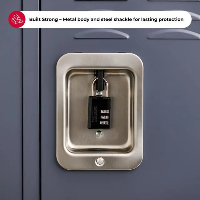 Alt view image 2 of 5 - Black Combination Padlock, Indoor Gym Locker Lock with Customizable 3-Digit Code for Luggage, Backpacks, Cabinets, 647D