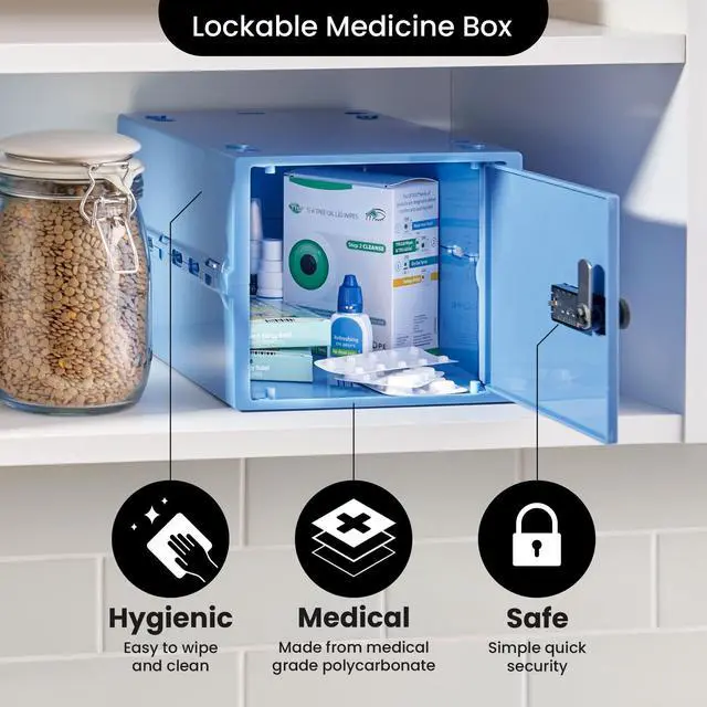 Alt view image 6 of 7 - One | Premium Medicine Lock Box | Medium Medication Lock Box With Code For Medicines, Vitamins & Supplements | External Size 12 x 8 x 6.6 inches (Medi Blue)