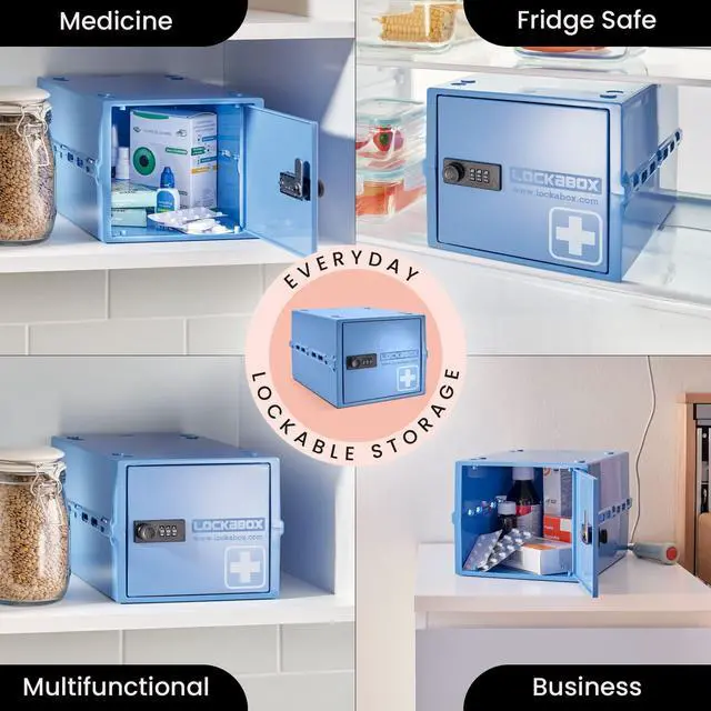 Alt view image 3 of 7 - One | Premium Medicine Lock Box | Medium Medication Lock Box With Code For Medicines, Vitamins & Supplements | External Size 12 x 8 x 6.6 inches (Medi Blue)
