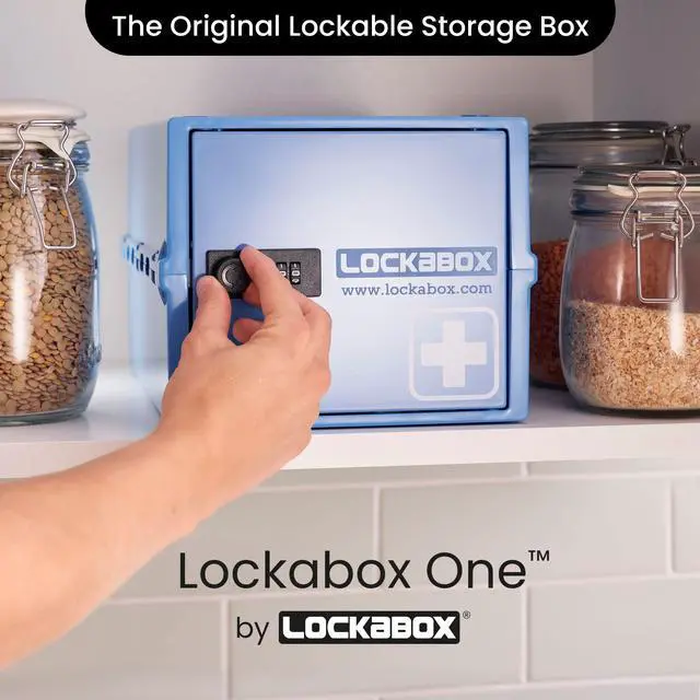 Alt view image 2 of 7 - One | Premium Medicine Lock Box | Medium Medication Lock Box With Code For Medicines, Vitamins & Supplements | External Size 12 x 8 x 6.6 inches (Medi Blue)