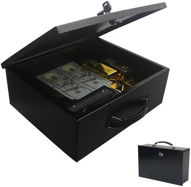 Main image of Fireproof Key Lock Steel Security Safe Box, 0.38 Cu Ft, Black