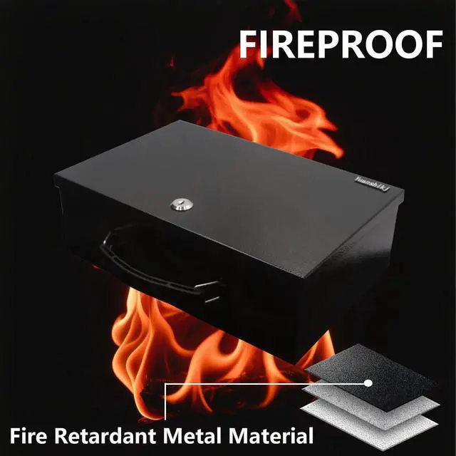 Alt view image 3 of 6 - Fireproof Key Lock Steel Security Safe Box, 0.38 Cu Ft, Black